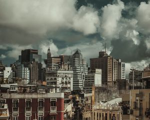 Preview wallpaper city, buildings, clouds, aerial view, overview