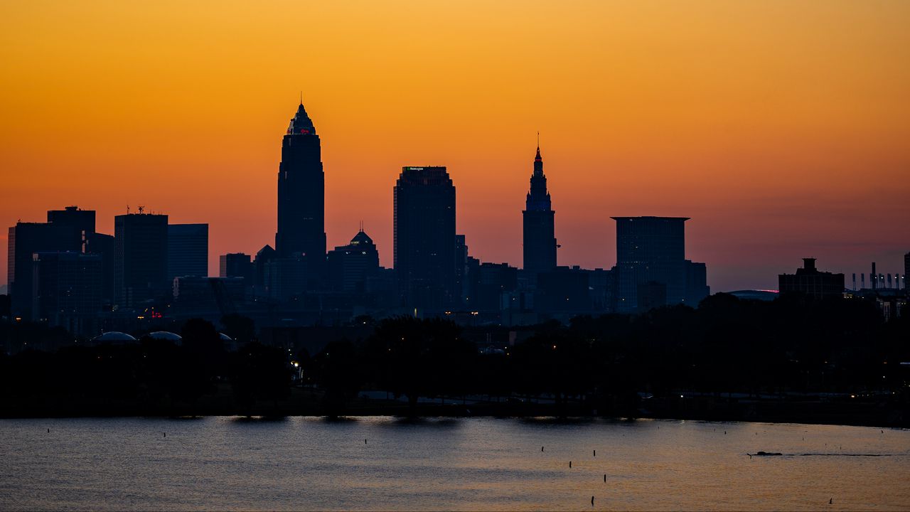Wallpaper city, buildings, coast, dark, dusk