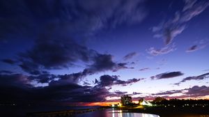 Preview wallpaper city, buildings, coast, dusk, dark