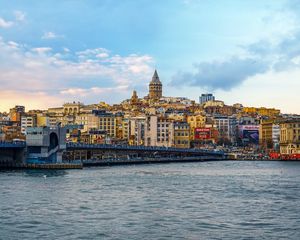 Preview wallpaper city, buildings, coast, island, bridge