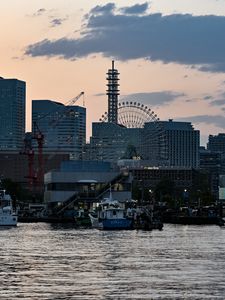 Preview wallpaper city, buildings, coast, boats, architecture