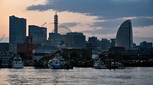 Preview wallpaper city, buildings, coast, boats, architecture