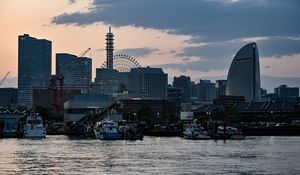 Preview wallpaper city, buildings, coast, boats, architecture