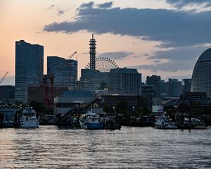 Preview wallpaper city, buildings, coast, boats, architecture