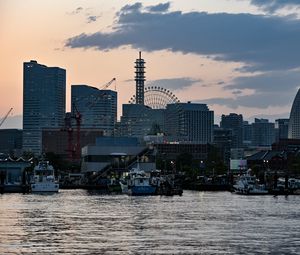 Preview wallpaper city, buildings, coast, boats, architecture