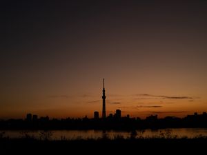 Preview wallpaper city, buildings, dusk, dark, panorama