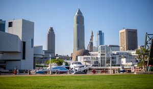 Preview wallpaper city, buildings, embankment, boats