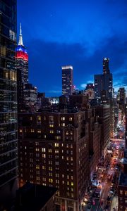 Preview wallpaper city, buildings, evening, road