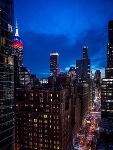 Preview wallpaper city, buildings, evening, road