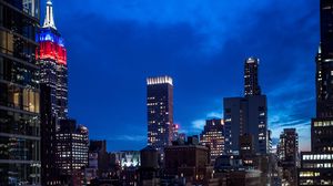 Preview wallpaper city, buildings, evening, road