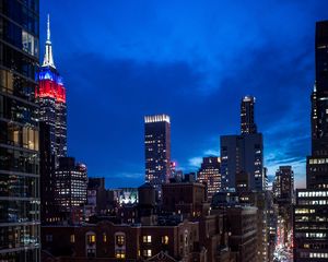 Preview wallpaper city, buildings, evening, road
