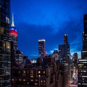 Preview wallpaper city, buildings, evening, road