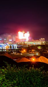 Preview wallpaper city, buildings, fireworks, sparks, dark