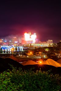 Preview wallpaper city, buildings, fireworks, sparks, dark