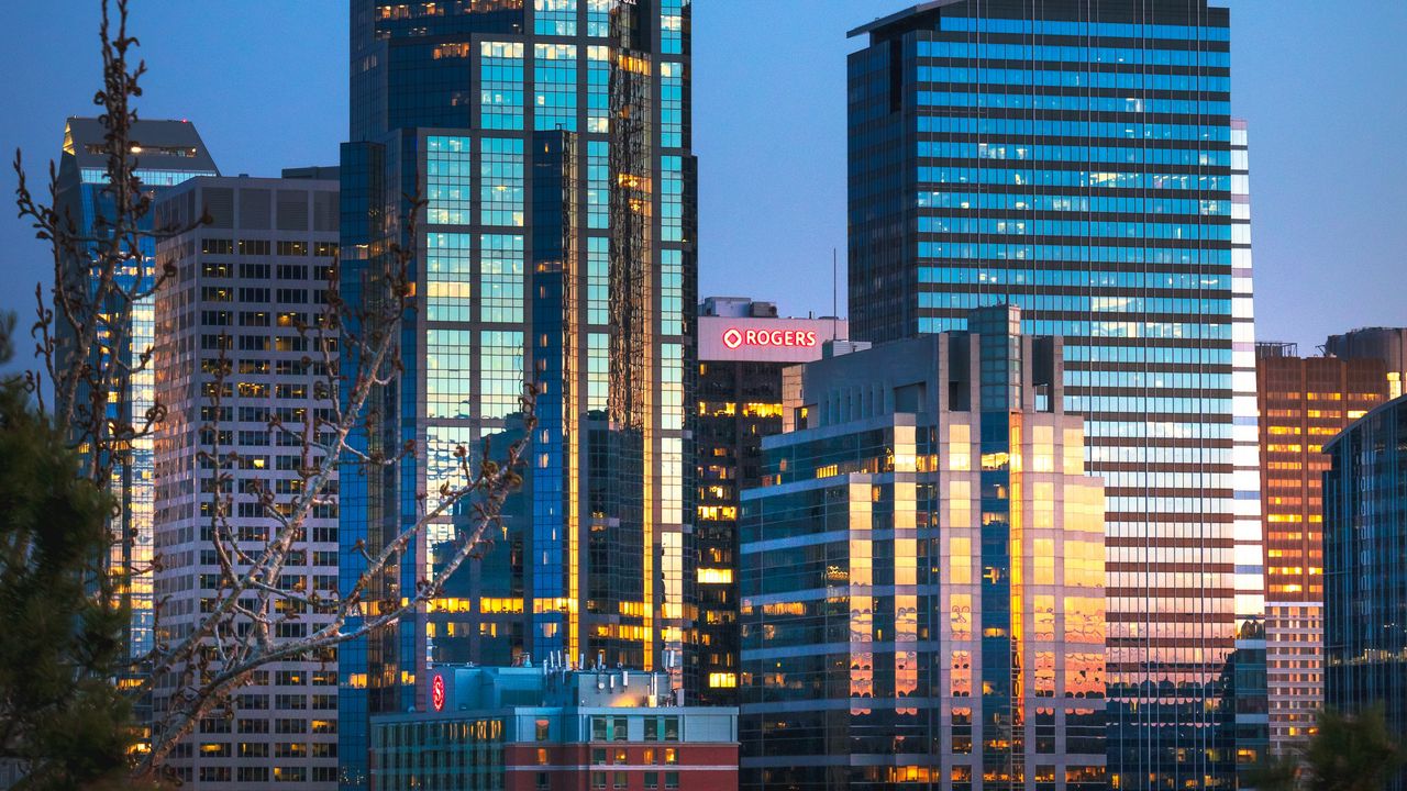 Wallpaper city, buildings, glass, reflection, trees