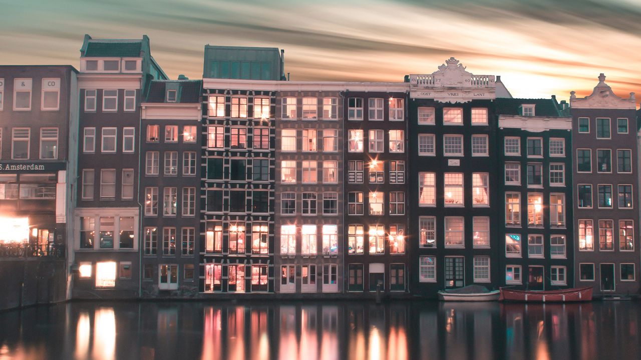 Wallpaper city, buildings, gradient, amsterdam, netherlands