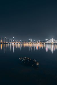 Preview wallpaper city, buildings, lake, lights, reflection, night, dark