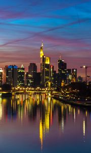 Preview wallpaper city, buildings, lake, lights, reflection, twilight