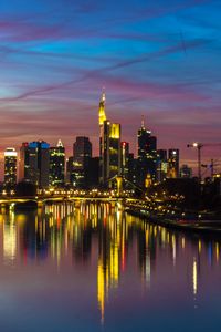 Preview wallpaper city, buildings, lake, lights, reflection, twilight