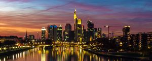 Preview wallpaper city, buildings, lake, lights, reflection, twilight