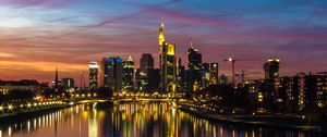 Preview wallpaper city, buildings, lake, lights, reflection, twilight