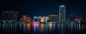 Preview wallpaper city, buildings, lights, night, reflection