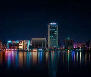 Preview wallpaper city, buildings, lights, night, reflection