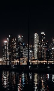 Preview wallpaper city, buildings, lights, night, water, reflection