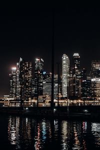 Preview wallpaper city, buildings, lights, night, water, reflection