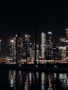 Preview wallpaper city, buildings, lights, night, water, reflection