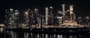 Preview wallpaper city, buildings, lights, night, water, reflection