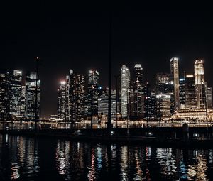 Preview wallpaper city, buildings, lights, night, water, reflection