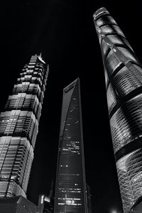 Preview wallpaper city, buildings, lights, bottom view, bw