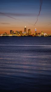 Preview wallpaper city, buildings, lights, water, twilight