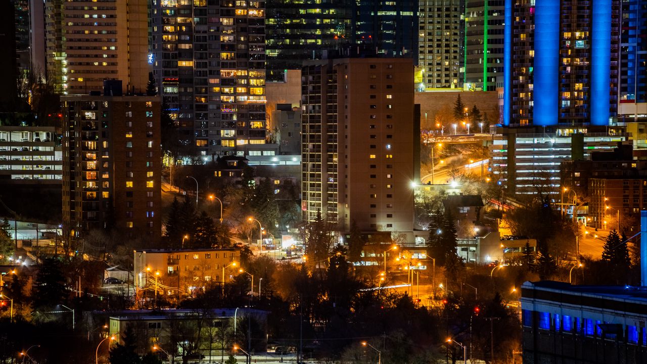 Wallpaper city, buildings, lights, night, dark