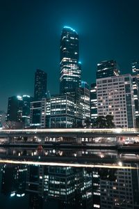 Preview wallpaper city, buildings, lights, water, reflection, night