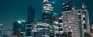 Preview wallpaper city, buildings, lights, water, reflection, night