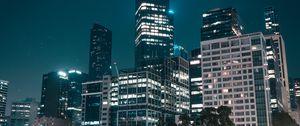 Preview wallpaper city, buildings, lights, water, reflection, night
