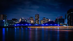 Preview wallpaper city, buildings, lights, water, night, dark