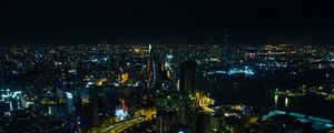 Preview wallpaper city, buildings, lights, night, aerial view, dark