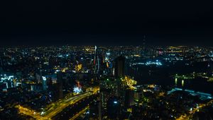 Preview wallpaper city, buildings, lights, night, aerial view, dark