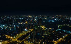 Preview wallpaper city, buildings, lights, night, aerial view, dark