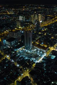 Preview wallpaper city, buildings, lights, road, aerial view, night, dark