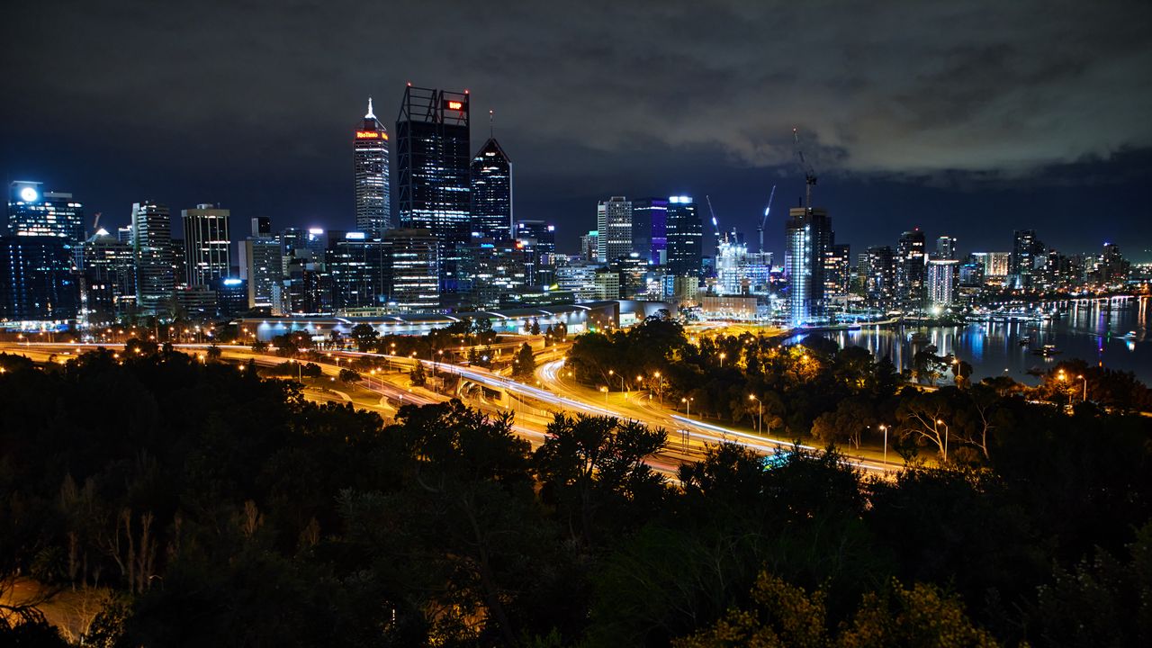 Wallpaper city, buildings, lights, road, metropolis, twilight