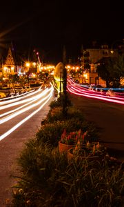 Preview wallpaper city, buildings, lines, long exposure, lights, glow