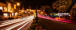 Preview wallpaper city, buildings, lines, long exposure, lights, glow