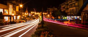 Preview wallpaper city, buildings, lines, long exposure, lights, glow