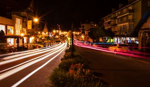 Preview wallpaper city, buildings, lines, long exposure, lights, glow