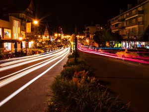 Preview wallpaper city, buildings, lines, long exposure, lights, glow