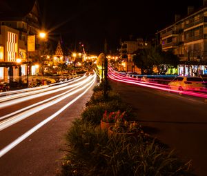 Preview wallpaper city, buildings, lines, long exposure, lights, glow